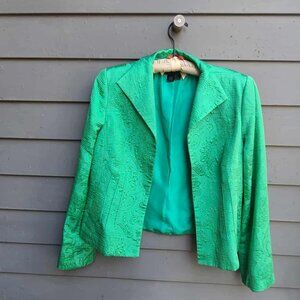 Nina McLemore Open Front Green Silk Cotton Blend Jacket size 12